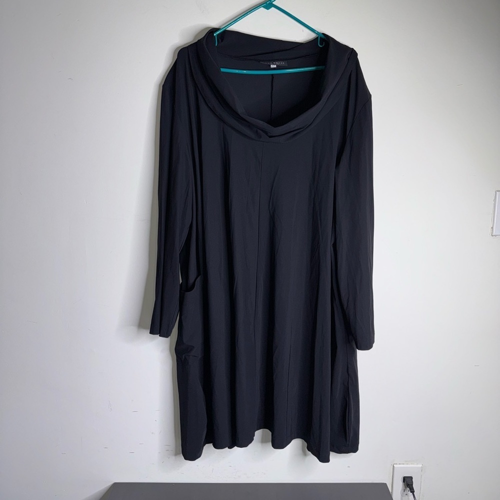 Bryn Walker Black Draped Cowl Neck Tunic Dress Boho Lagenlook